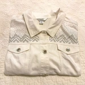 C&B white jeans jacket with rhinestone design (2X)—sparkle!